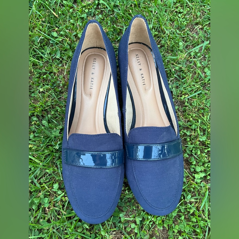 Kelly & Katie Blue Loafers with Glossy Trim